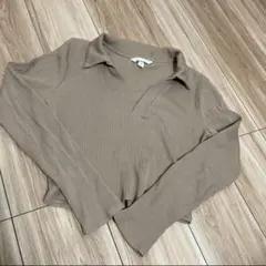 H＆M トップス　長袖　フロントオープンカットソー　ベージュ　モカ　Mサイズ