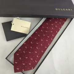 【美品】BVLGARI ブルガリ アニマル ロゴ ネクタイ シルク