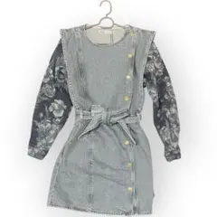 ★新品未使用・タグ付★ZARA デニムワンピース　ボタニカル　花柄　ジャガード