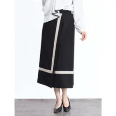 定価19800円 配色トリミングナロースカート ブラック ヤマダヤ