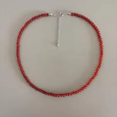 handmade 赤 メロウ レッド 約4mm ビーズ ネックレス