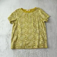 美品　ショコラフィネローブ 半袖　Tシャツ 黄色　Ｆ 総レース 花柄 フェミニン