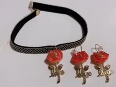 チョーカー ピアス セット 薔薇 LOVE