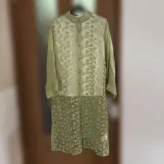 花柄刺繍 シアーロングシャツ 長袖 ライトグリーン