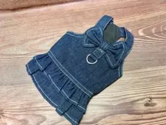 ダークデニム フリル犬服 Dリング付き