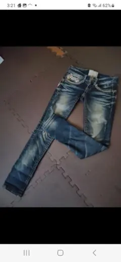 ロリータ　ダメージ加工 ダークブルーデニムパンツ