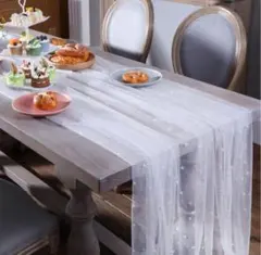 ウェディング　パーティー　ウェルカムスペース　パール　チュール　テーブルクロス