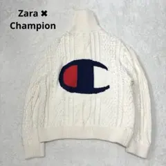 ZARA チャンピオン ケーブル編みジャカードニットジャケット エクリュ M