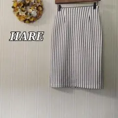 ハレ HARE ストライプ 白 ミモレ丈 タイトスカート ウール混 日本製のサムネイル