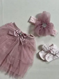 ピンク チュールスカート ヘアバンド 靴下セット