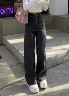 GRL グレイル デニム ハイウエスト ワイドデニムパンツ