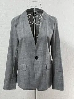 ノーカラーシングルボタンジャケット グレー