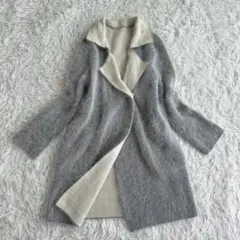 ミークチュール　カーディガン　ロング　アンゴラ　ふわふわ　2way グレー　白