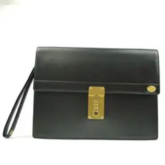 dunhill　セカンドバッグ　クラッチバッグ　カーフレザー　ブラック×ゴールド