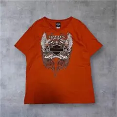 Harley Davidson オレンジ VネックTシャツ XL