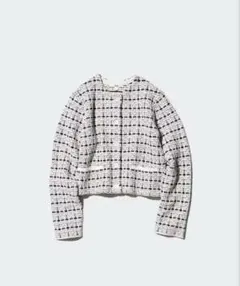 ユニクロ　UNIQLO ニットショートジャケット　オフホワイト　L