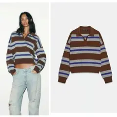 ZARA ストライプ柄ポロニットセーターボーダー