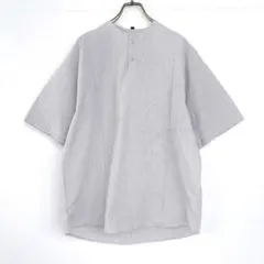 無印良品 MUJI 半袖プルオーバーシャツ スタンドカラー L ストライプ