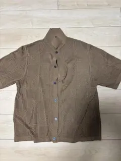 GU ウォッシャブル メッシュニット シャツ ブラウン 5分袖