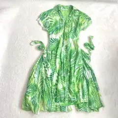 【極美品】ダイアンフォンファステンバーグ シルク混 リーフ柄 フレアワンピース0