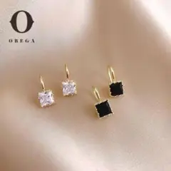 シンプルスクエアピアス♪　韓国風ファッション・ブラック