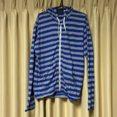 トゥモローランドBLUE WORK フード付きパーカー 青とグレーのボーダー柄