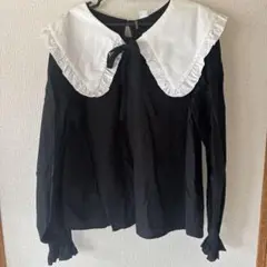 大きな襟付き長袖シャツ 黒/白