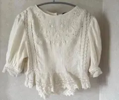 ZARA 刺繍レースブラウス 半袖 ホワイト