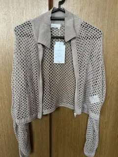 新品未使用　メッシュ編み ベージュ 長袖カーディガン Mサイズ