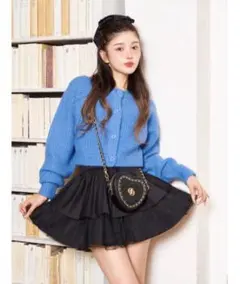 darich カラーニットショートカーディガン ブルー