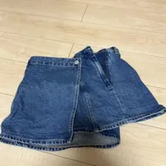 デニムブルー ラップスカートショートパンツ　デニム