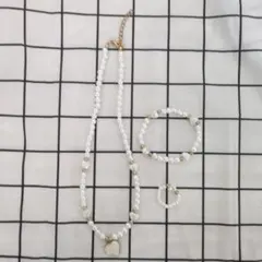 ホワイトパール　ネックレス　ブレスレット　リング　セット