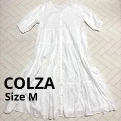 Colzaコルザ ティアードロングワンピース M ホワイト　Vネック