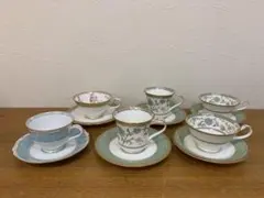 N0722-08★Noritake カップ ソーサー グリーン系6個セット