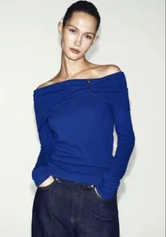 ZARA オフショルダーアップリケトップス