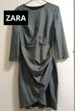 ZARA BASIC/ザラ チェック グレー ラップワンピース M