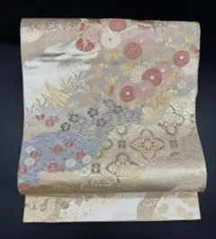 高級 正絹 袋帯 礼装 フォーマル 洒落帯　金糸　花柄　銀糸　露芝　流水　312