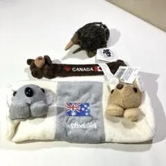 キーウィのキーホルダー＆カンガルー＆コアラのポーチ＆クマのブックマーカー