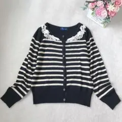 3826 ボーダーニットカーディガン 長袖 トップス アウター シンプル 白黒