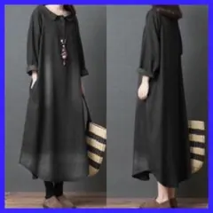 ★大得値 ロング ワンピース バルーン デニム マタニティー 韓国 黒 L