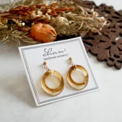 (No.274) べっ甲柄フープ ハンドメイドピアス イヤリング