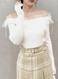 ダズリン　リボンチュールオフショルニットトップス　 Fサイズ　dazzlin