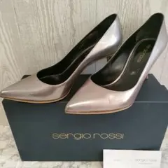 【美品】セルジオロッシ メタリック パンプス 36 23cm ビブラム裏張り済