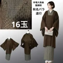 【本場大島紬】秋名バラ 16玉 道行コート 泥染 身丈94 裄67希少 美品