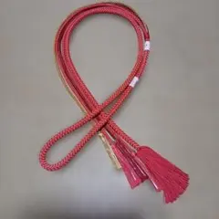 新品　正絹100%　振袖用 赤金編み込み帯締め 房付き