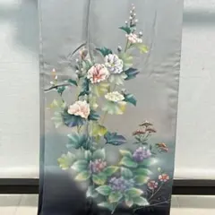 D879訪問着　岡本龍三　銀通し　花模様　正絹着物　袷　しつけ糸付き未使用極美品 D879訪問着 岡本龍三 銀通し 花模様 正絹着物 袷 しつけ糸付き未使用極