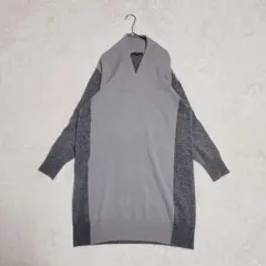 【大きいサイズ】23区 ロングニット カシミヤ混 グレー バイカラー 44