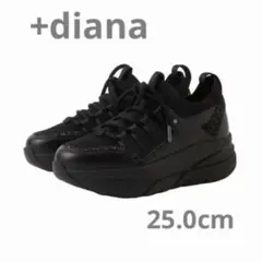 新品に近い+diana プラスダイアナ ダブルリボン厚底スニーカー 23.5 黒
