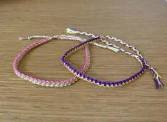 ハンドメイド ミサンガ 2本 ピンク緑黄紫