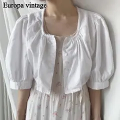 ヨーロッパヴィンテージ フリルデザインチロルブラウス クロップド丈